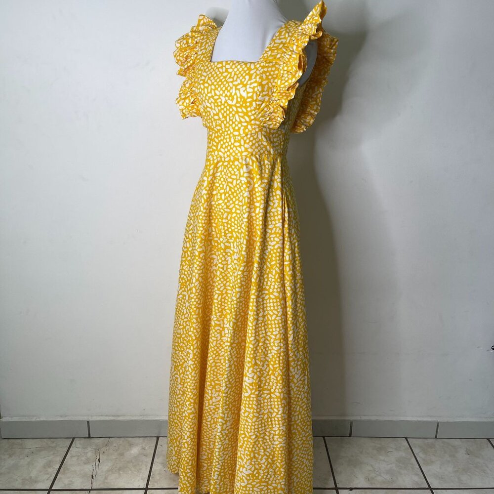 SIKA by Anthropologie Women's Yellow Marigold Ruffled Maxi Dress Size 4P - Picture 5 of 16